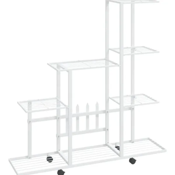 The Living Store blomsterstativ med hjul 94,5x25x92,5 cm metal hvid - Planteborde Plantestativer