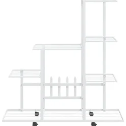 The Living Store blomsterstativ med hjul 94,5x25x92,5 cm metal hvid - Planteborde Plantestativer