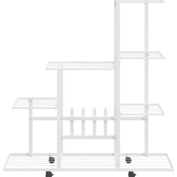 The Living Store blomsterstativ med hjul 94,5x25x92,5 cm metal hvid - Planteborde Plantestativer
