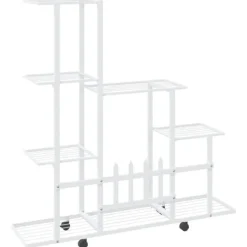 The Living Store blomsterstativ med hjul 94,5x25x92,5 cm metal hvid - Planteborde Plantestativer