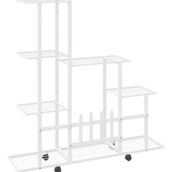 The Living Store blomsterstativ med hjul 94,5x25x92,5 cm metal hvid - Planteborde Plantestativer
