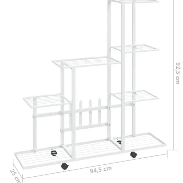 The Living Store blomsterstativ med hjul 94,5x25x92,5 cm metal hvid - Planteborde Plantestativer
