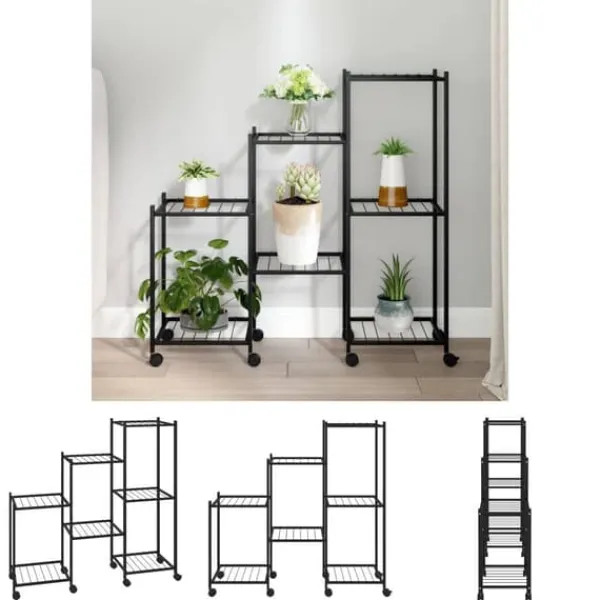 Plantestativer^The Living Store blomsterstativ med hjul 83x25x83,5 cm jern sort - Planteborde