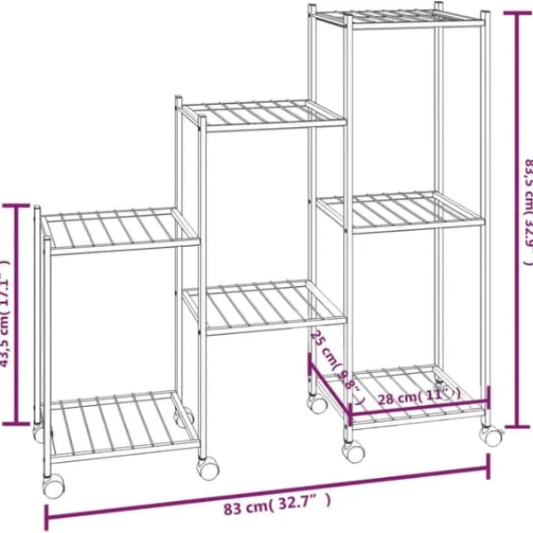 Plantestativer^The Living Store blomsterstativ med hjul 83x25x83,5 cm jern sort - Planteborde