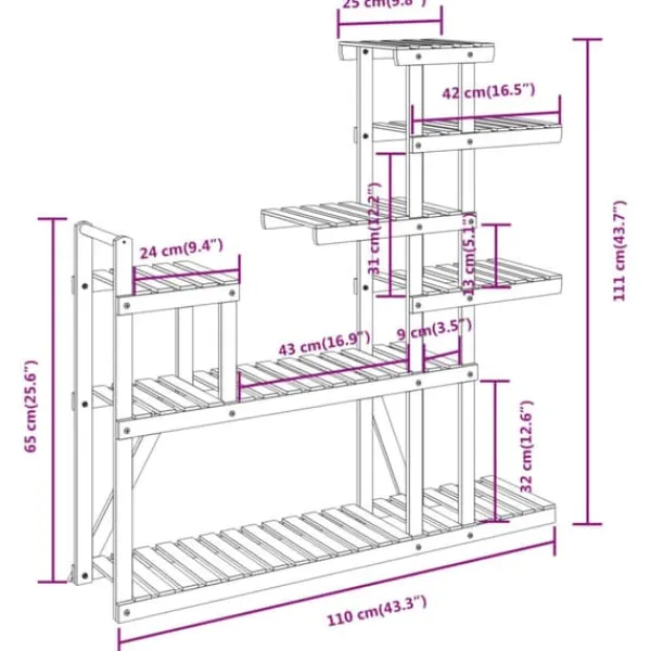 Plantestativer^The Living Store blomsterstativ 110x25x111 cm massivt fyrretræ - Planteborde