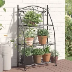 Best The Living Store blomsterstativ 56x30x96 cm stål sort - Planteborde Plantestativer