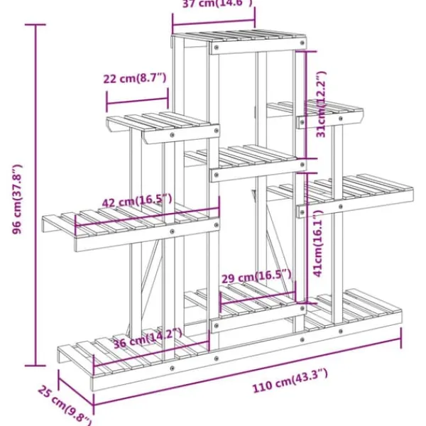 Plantestativer^The Living Store blomsterstativ 110x25x98 cm massivt fyrretræ - Planteborde