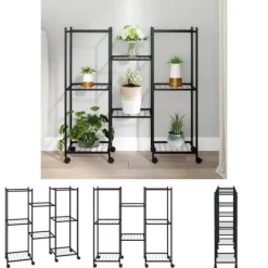 New The Living Store blomsterstativ med hjul 83x25x83,5 cm jern sort - Planteborde Plantestativer