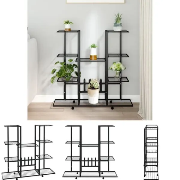 Plantestativer^The Living Store blomsterstativ med hjul 94,5x24,5x91,5 cm jern sort - Planteborde