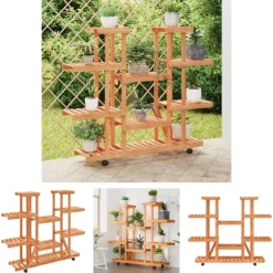 New The Living Store blomsterstativ med hjul 110x25x115 cm massivt fyrretræ - Planteborde Plantestativer