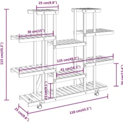 New The Living Store blomsterstativ med hjul 110x25x115 cm massivt fyrretræ - Planteborde Plantestativer