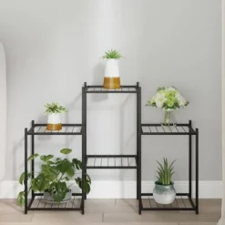 Discount The Living Store blomsterstativ 83x25x60 cm jern sort - Planteborde Plantestativer