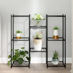 Plantestativer^The Living Store blomsterstativ 83x25x80 cm jern sort - Planteborde