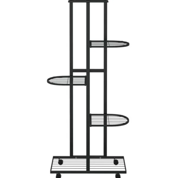 Plantestativer^The Living Store blomsterstativ 5 niveauer med hjul 44x23x100 cm jern sort - Planteborde