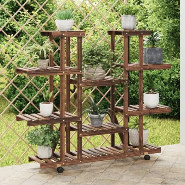 New The Living Store blomsterstativ med hjul 110x25x115 cm massivt fyrretræ - Planteborde Plantestativer