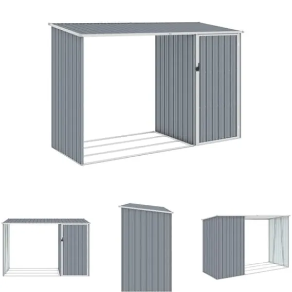 Skure, Garager & Carports^The Living Store brændeskur 245x98x159 cm galvaniseret stål grå - Skure & Redskabsskure
