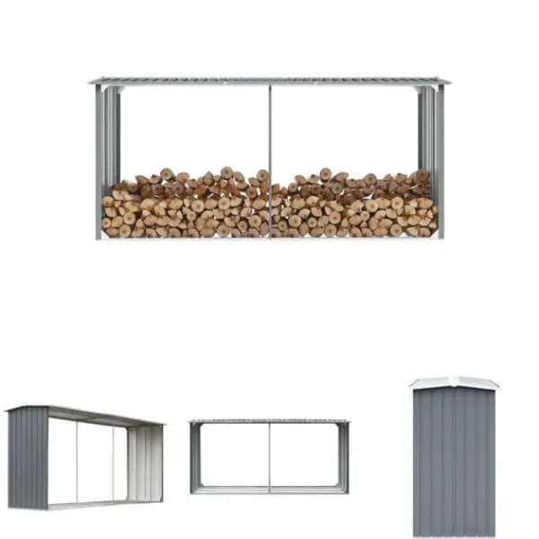 Tilbehør Til Brændeovne & Pejse^The Living Store brændeskur til haven galvaniseret stål 330 x 92 x 153 cm grå - Brændekurve – tilbehør