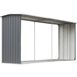 Tilbehør Til Brændeovne & Pejse^The Living Store brændeskur til haven galvaniseret stål 330 x 92 x 153 cm grå - Brændekurve – tilbehør
