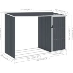 Hot The Living Store brændeskur 245x98x159 cm galvaniseret stål antracitgrå - Skure & Redskabsskure Skure, Garager & Carports
