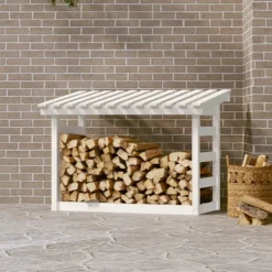 Tilbehør Til Brændeovne & Pejse^The Living Store brændestativ 108x64,5x78 cm massivt fyrretræ hvid - Brændekurve – tilbehør