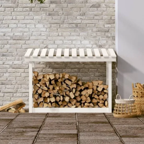 Tilbehør Til Brændeovne & Pejse^The Living Store brændestativ 108x64,5x78 cm massivt fyrretræ hvid - Brændekurve – tilbehør