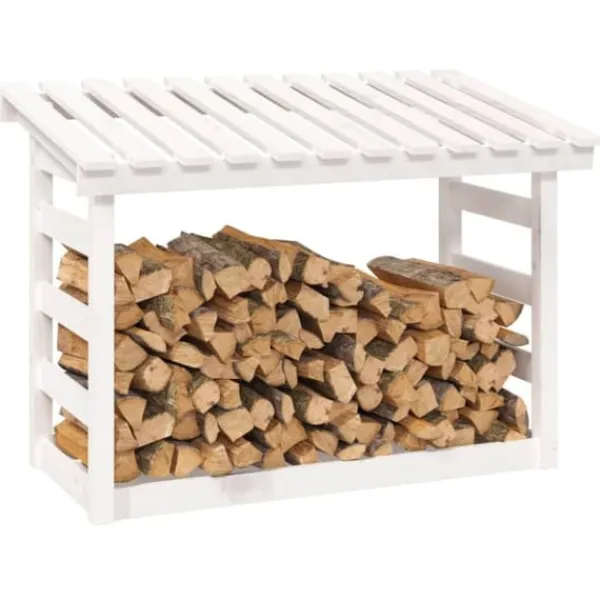Tilbehør Til Brændeovne & Pejse^The Living Store brændestativ 108x64,5x78 cm massivt fyrretræ hvid - Brændekurve – tilbehør