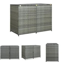 Outlet The Living Store dobbelt skraldespandsskjuler 148x77x111 cm polyrattan grå - Skure & Redskabsskure Skure, Garager & Carports