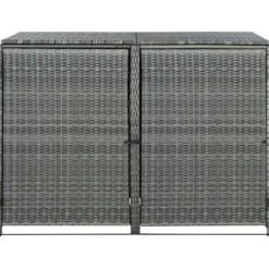 Outlet The Living Store dobbelt skraldespandsskjuler 148x77x111 cm polyrattan grå - Skure & Redskabsskure Skure, Garager & Carports