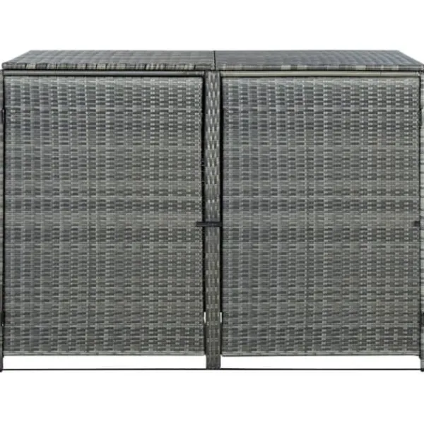 Outlet The Living Store dobbelt skraldespandsskjuler 148x77x111 cm polyrattan grå - Skure & Redskabsskure Skure, Garager & Carports