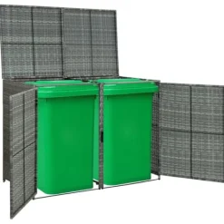 Outlet The Living Store dobbelt skraldespandsskjuler 148x77x111 cm polyrattan grå - Skure & Redskabsskure Skure, Garager & Carports