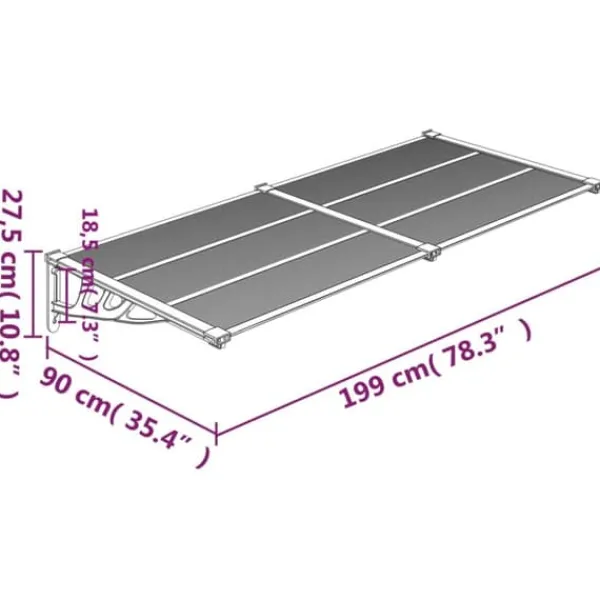 Hot The Living Store dørbaldakin 199x90 cm polycarbonat sort og transparent - Markiser Telte & Lysthuse