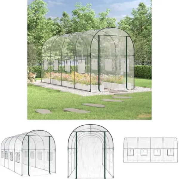 Clearance The Living Store drivhus 160x400x190 cm PVC og pulverlakeret stål transparent - Drivhuse Drivhus