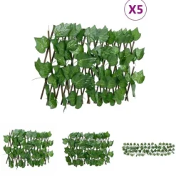 Buer, Spalier, Lysthuse Uden Tag^The Living Store espalier 5 stk. med kunstige vinblade 180x20 cm udvidelig grøn - Havehegn