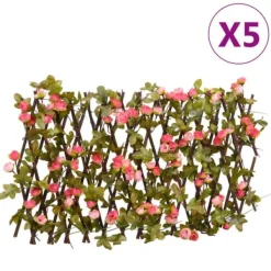 Clearance The Living Store espalierer med kunstig vedbend 5 stk. 180x20 cm udvidelig pink - Havehegn Buer, Spalier, Lysthuse Uden Tag