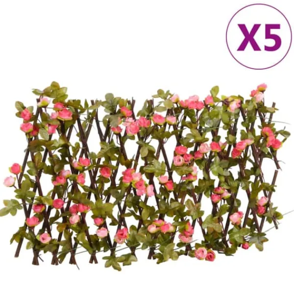 Clearance The Living Store espalierer med kunstig vedbend 5 stk. 180x20 cm udvidelig pink - Havehegn Buer, Spalier, Lysthuse Uden Tag