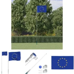 Best The Living Store Europaflag og flagstang 5,55 m aluminium - Flag & vimpler Flag & Vindposer
