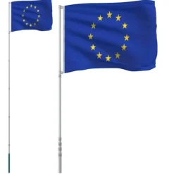 Best The Living Store Europaflag og flagstang 5,55 m aluminium - Flag & vimpler Flag & Vindposer