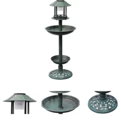 Til Fugle & Småvildt^The Living Store fuglebad/ foderbræt med solcellelampe - Fuglebade