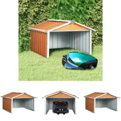 Clearance The Living Store garage til robotplæneklipper 92x97x63 cm galvaniseret stål brun - Skure & Redskabsskure Skure, Garager & Carports
