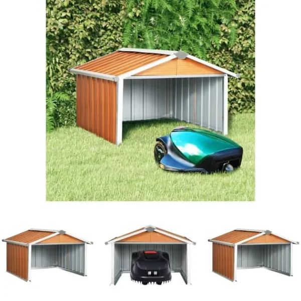 Clearance The Living Store garage til robotplæneklipper 92x97x63 cm galvaniseret stål brun - Skure & Redskabsskure Skure, Garager & Carports