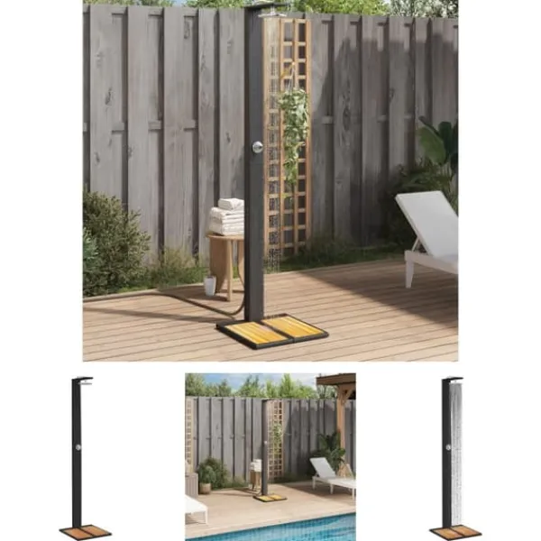 Pool- & Spatilbehør^The Living Store havebruser 50x55x224 cm polyrattan og akacietræ sort - Pool & spa – tilbehør