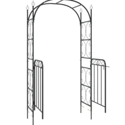 Discount The Living Store havebue med låge 108x45x235 cm stål sort - Havebuer, espalierer & pergolaer Buer, Spalier, Lysthuse Uden Tag