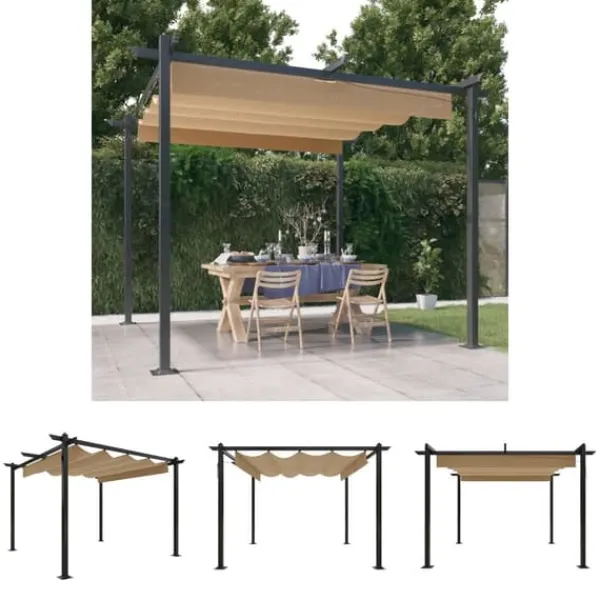 Buer, Spalier, Lysthuse Uden Tag^The Living Store havepavillon med sammenrulleligt tag 3x3 m gråbrun - Festtelte & havepavilloner