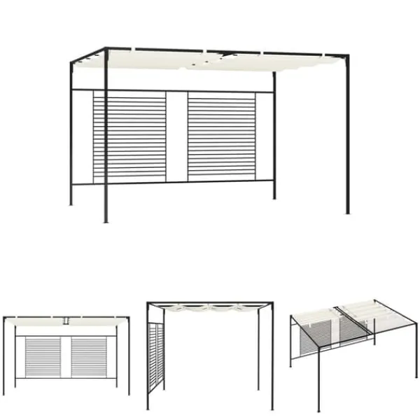 Outlet The Living Store havepavillon med udtrækkeligt tag 3x4x2,3 m 180 g/m² creme - Festtelte & havepavilloner Buer, Spalier, Lysthuse Uden Tag