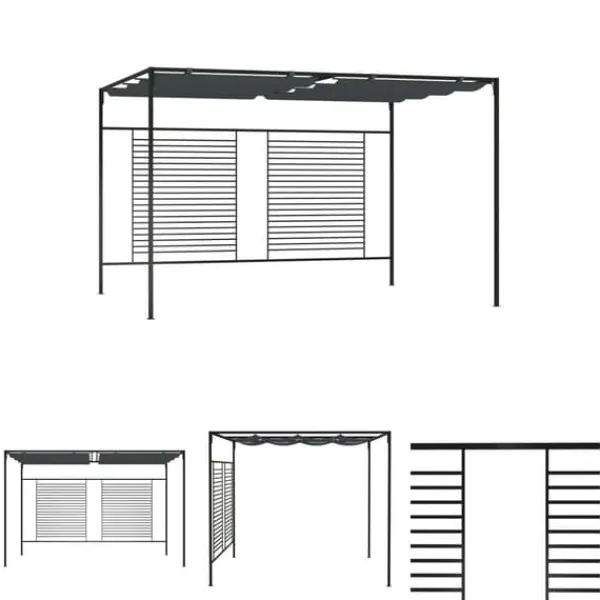 Sale The Living Store havepavillon med udtrækkeligt tag 4x3x2,3 m 180 g/m² antracit - Festtelte & havepavilloner Buer, Spalier, Lysthuse Uden Tag