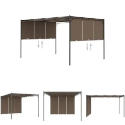 Buer, Spalier, Lysthuse Uden Tag^The Living Store havepavillon med sidegardin 4x3x2,25 m gråbrun - Festtelte & havepavilloner