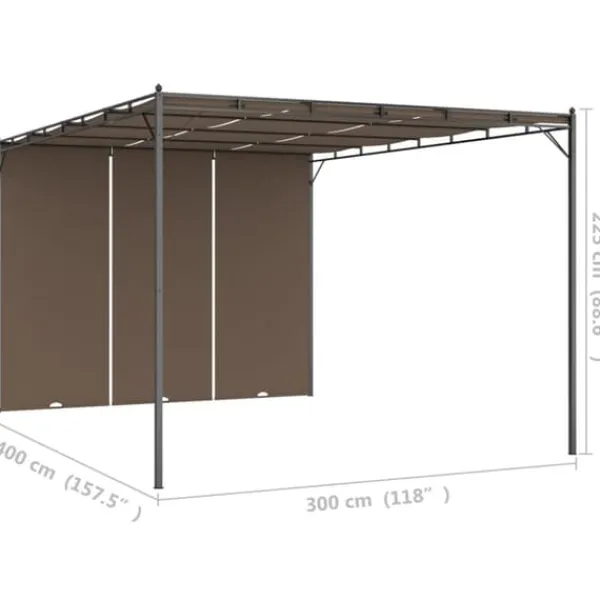 Buer, Spalier, Lysthuse Uden Tag^The Living Store havepavillon med sidegardin 4x3x2,25 m gråbrun - Festtelte & havepavilloner