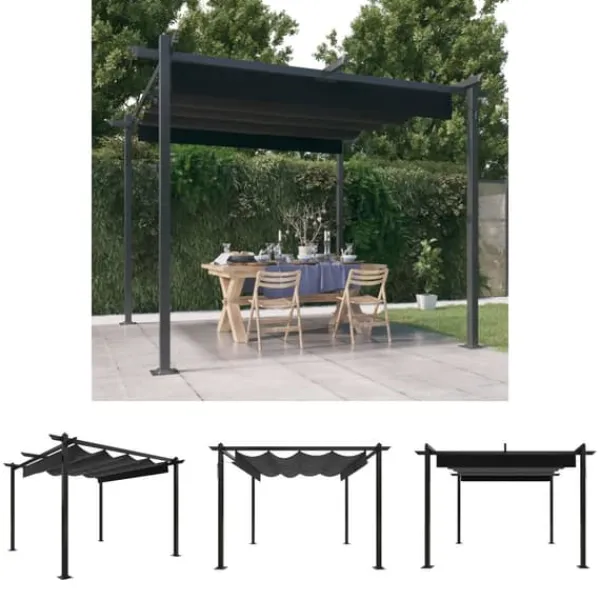 Buer, Spalier, Lysthuse Uden Tag^The Living Store havepavillon med sammenrulleligt tag 3x3 m antracitgrå - Festtelte & havepavilloner
