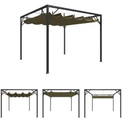 Buer, Spalier, Lysthuse Uden Tag^The Living Store havepavillon med tilbagetrækkeligt tag 3x3 m 180 g/m² gråbrun - Festtelte & havepavilloner