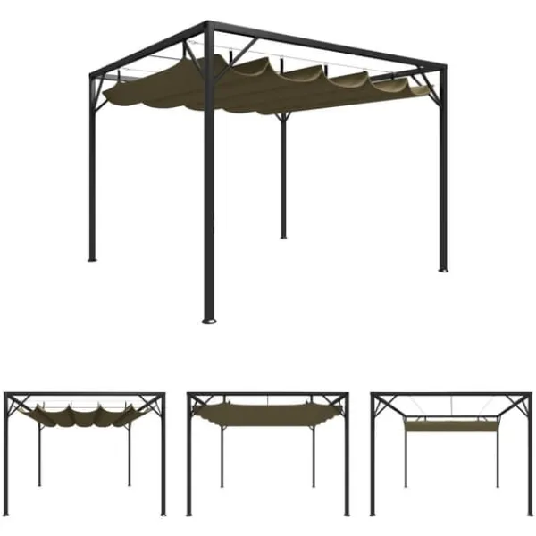 Buer, Spalier, Lysthuse Uden Tag^The Living Store havepavillon med tilbagetrækkeligt tag 3x3 m 180 g/m² gråbrun - Festtelte & havepavilloner